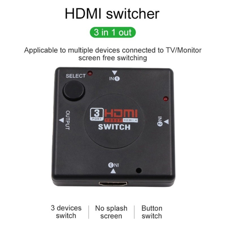 Conmutador HDMI 1080P de 3 puertos (negro) - 4