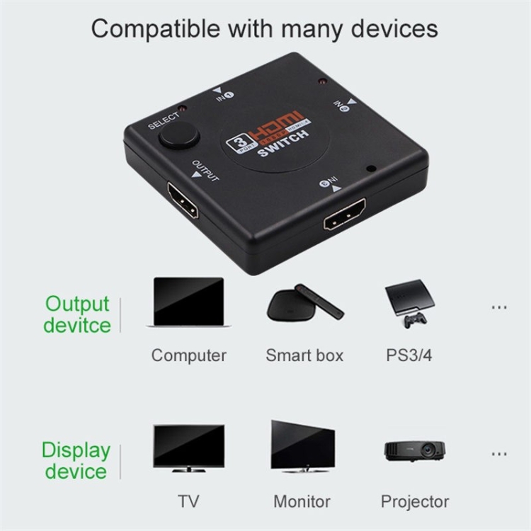 Conmutador HDMI 1080P de 3 puertos (negro) - 5