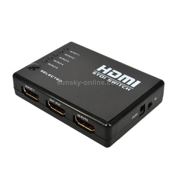 Conmutador HDMI 1080P de 5 puertos con control remoto, compatible con HDTV (negro) - 1