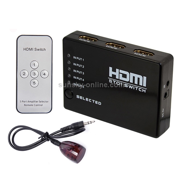 Conmutador HDMI 1080P de 5 puertos con control remoto, compatible con HDTV (negro) - 4