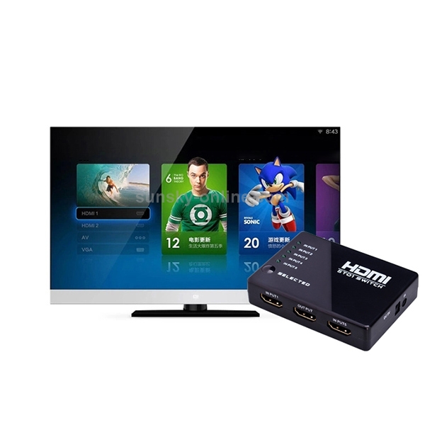 Conmutador HDMI 1080P de 5 puertos con control remoto, compatible con HDTV (negro) - 5