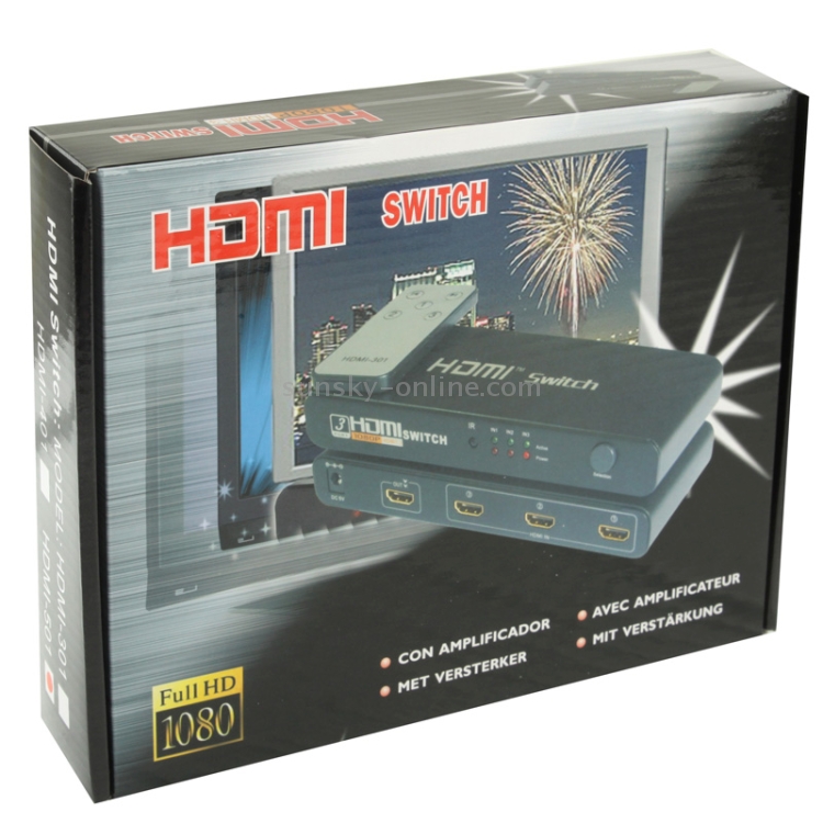 Conmutador HDMI Full HD 1080P de 5 puertos con control remoto e indicador LED (negro) - 6