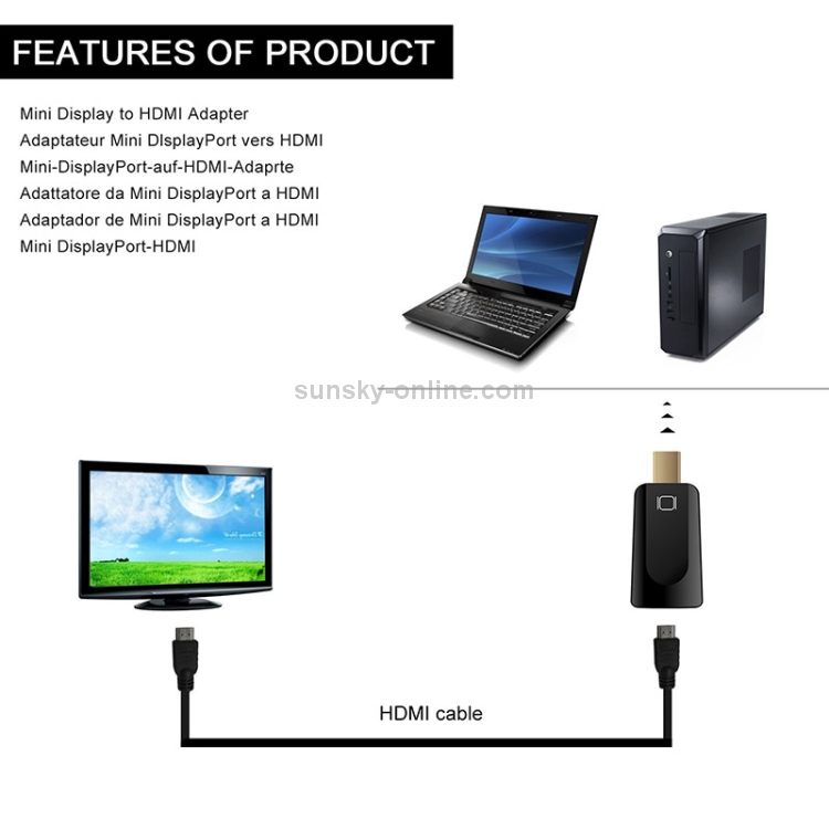 Adaptador Mini DisplayPort macho a HDMI hembra, tamaño: 4 cm x 1,8 cm x 0,7 cm (blanco) - 8