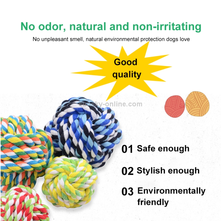 Bola de cuerda de algodón para mascotas / juguete para perros y gatos, 7,5 cm de diámetro (entrega de colores aleatorios) - 4