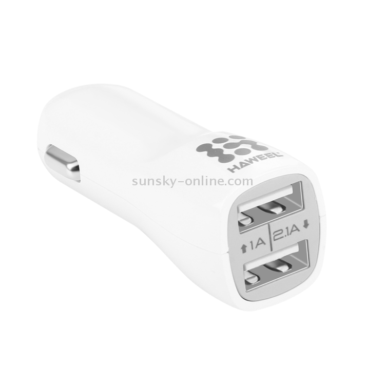 [US Warehouse] HAWEEL High Quality 2.1A + 1A Dual USB Ports Car Charger(White)