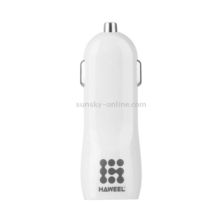 [US Warehouse] HAWEEL High Quality 2.1A + 1A Dual USB Ports Car Charger(White)