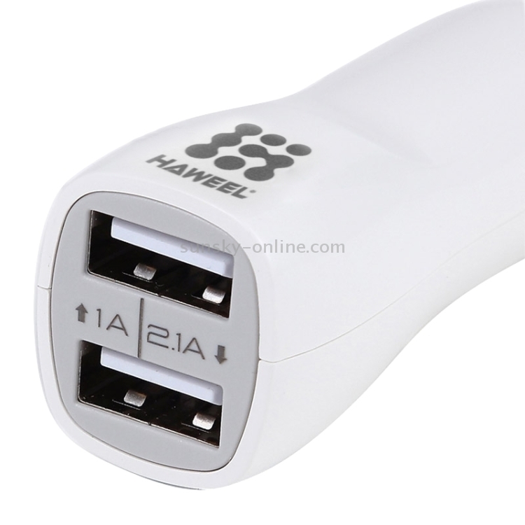 [US Warehouse] HAWEEL High Quality 2.1A + 1A Dual USB Ports Car Charger(White)