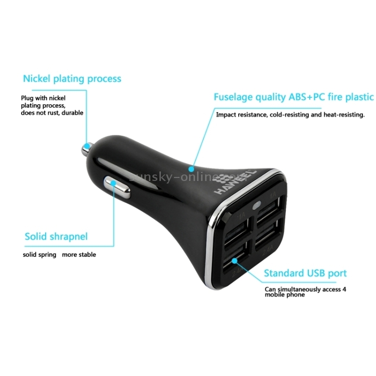 [UK Warehouse] HAWEEL Universal 5V 6.8A 4 USB Ports Car Charger for Smartphone / Tablet PC(Black)