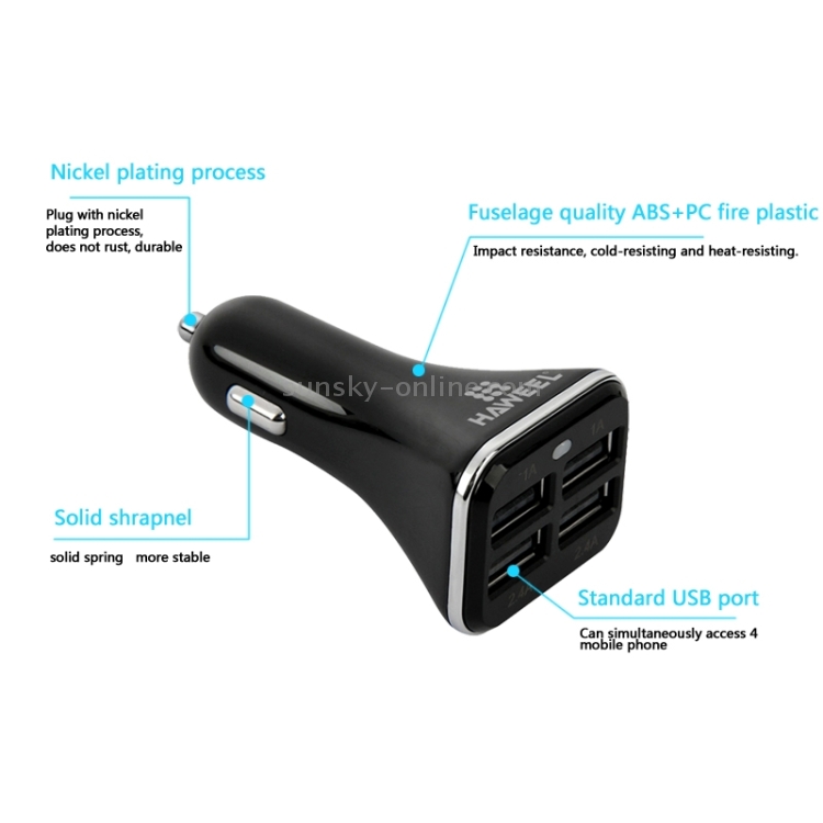 HAWEEL Universal 5V 6.8A 4 USB Ports Car Charger for Smartphone / Tablet PC(Black) HAWEEL Universal 5V 6.8A 4 USB Ports Car Charger for Smartphone / Tablet PC(Black)