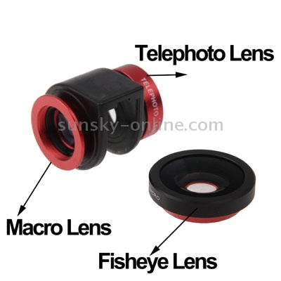 3 in 1 Camera Lens Kit (180 Degree Fisheye Lens / 2X Telephoto Lens / Marco Lens) for iPhone 4 & 4S(Red) 3 in 1 Camera Lens Kit (180 Degree Fisheye Lens / 2X Telephoto Lens / Marco Lens) for iPhone 4 & 4S(Red)