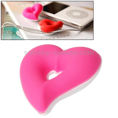 Cute Heart Shaped Soft Cable Winder Manager Wrap Device for Earphones Cable Cord(Magenta)