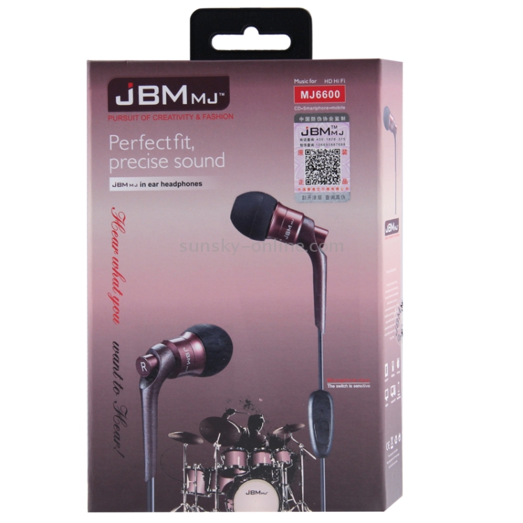 JBM-MJ6600 Perfect Fit Precise Sound In-ear Earphone, Unit diameter: 6mm, Frequency range: 20~20000Hz JBM-MJ6600 Perfect Fit Precise Sound In-ear Earphone, Unit diameter: 6mm, Frequency range: 20~20000Hz