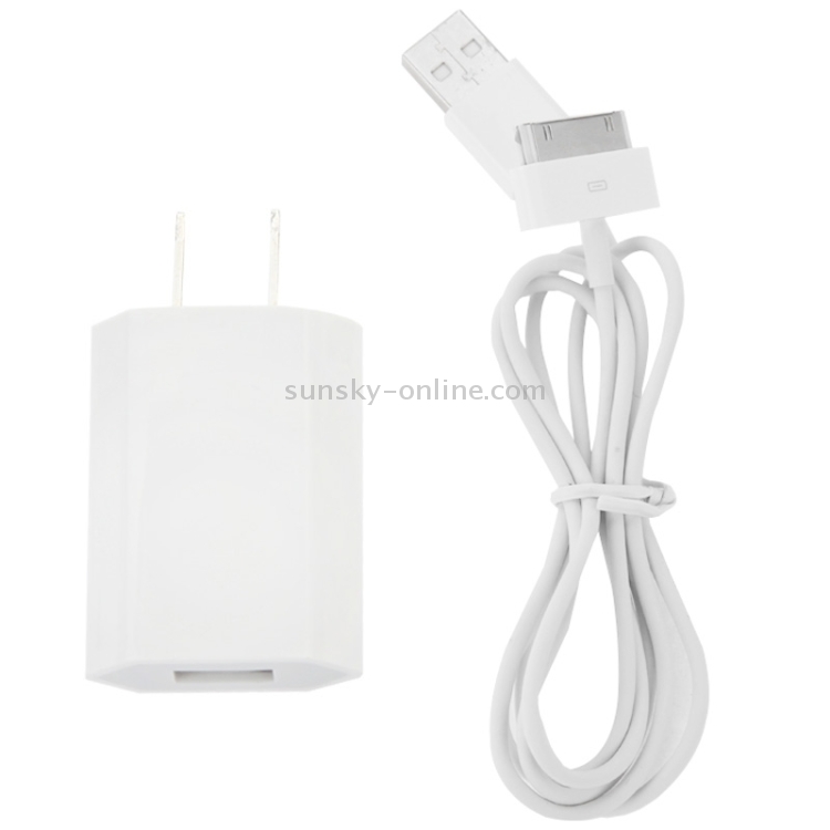1m 2 in 1 US Plug USB Charger with 30 Pin Data / Charging Cable 1m 2 in 1 US Plug USB Charger with 30 Pin Data / Charging Cable