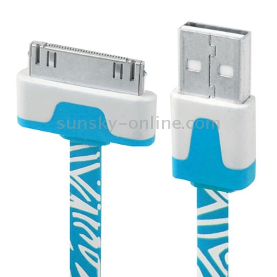 Zebra Texture Noodle Style USB Data Sync Charger Cable for iPhone 4 & 4S, iPhone 3GS / 3G, New iPad (iPad 3) / iPad 2 / iPad, iPod Touch, Length: 1m, Blue(Blue) Zebra Texture Noodle Style USB Data Sync Charger Cable for iPhone 4 & 4S, iPhone 3GS / 3G, New iPad (iPad 3) / iPad 2 / iPad, iPod Touch, Length: 1m, Blue(Blue)