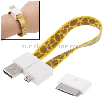 24cm 2 in 1 Leopard Texture Noodle Bracelet Style Micro USB to USB Sync Data Charging Cable + 30 Pin Adaptor 24cm 2 in 1 Leopard Texture Noodle Bracelet Style Micro USB to USB Sync Data Charging Cable + 30 Pin Adaptor