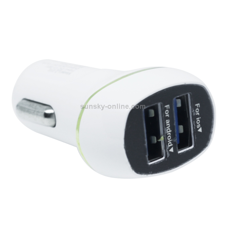 Square Dual USB Ports Car Charger, Compatible with Android and IOS(White) Square Dual USB Ports Car Charger, Compatible with Android and IOS(White)
