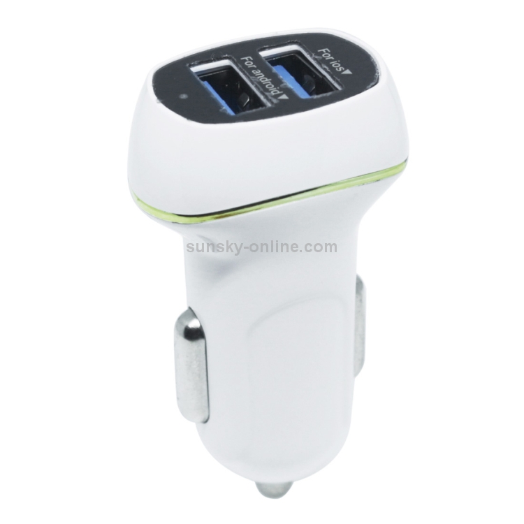 Square Dual USB Ports Car Charger, Compatible with Android and IOS(White) Square Dual USB Ports Car Charger, Compatible with Android and IOS(White)