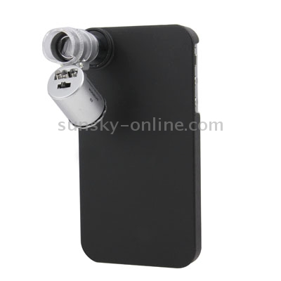 60X Mini Digital Microscope Magnification with 2 LED Lights / UV Light / Plastic Case for iPhone 4 & 4S(Black)