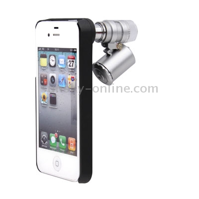 60X Mini Digital Microscope Magnification with 2 LED Lights / UV Light / Plastic Case for iPhone 4 & 4S(Black)