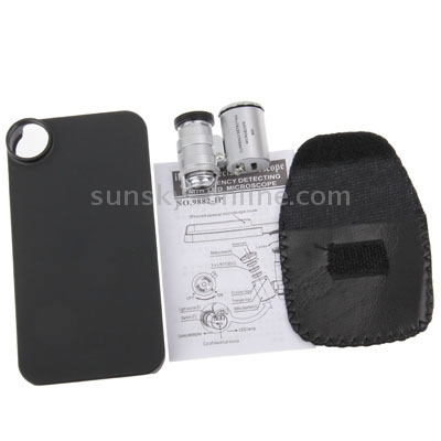 60X Mini Digital Microscope Magnification with 2 LED Lights / UV Light / Plastic Case for iPhone 4 & 4S(Black)