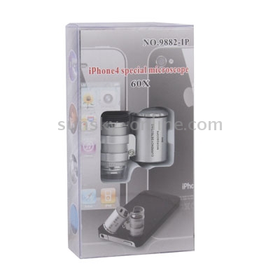 60X Mini Digital Microscope Magnification with 2 LED Lights / UV Light / Plastic Case for iPhone 4 & 4S(Black)