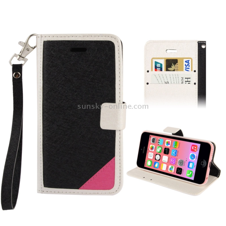2-color Series Silver Hairline Texture Leather Case with Credit Card Slot & Holder & Lanyard for iPhone 5C(Black) 2-color Series Silver Hairline Texture Leather Case with Credit Card Slot & Holder & Lanyard for iPhone 5C(Black)