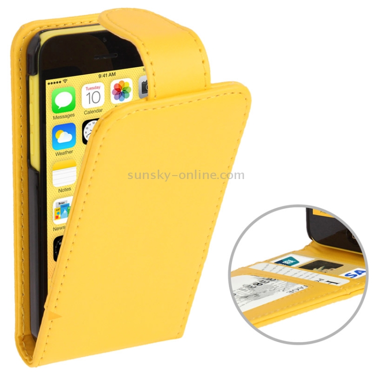 Vertical Flip Leather Case with Credit Card Slots for iPhone 5C(Yellow) Vertical Flip Leather Case with Credit Card Slots for iPhone 5C(Yellow)