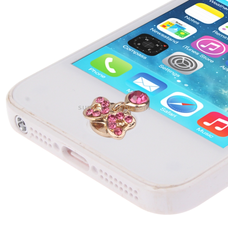 Bowknot Style Metal & Diamond Home Botton Sticker for iPad / iTouch / iPhone(Magenta)