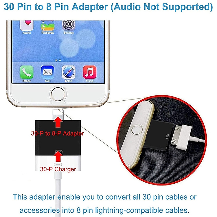 30 Pin Female to 8 Pin Male Adapter for iPhone(Black) - 3