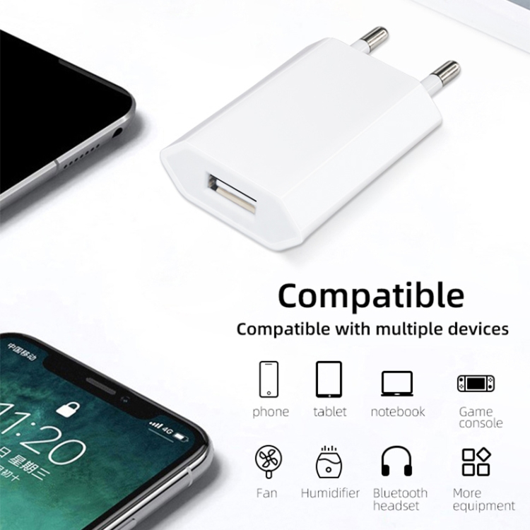 Adaptateur de chargeur USB 5V / 1A (USB) pour iPhone Galaxy Huawei Xiaomi  LG HTC et autres appareils rechargeables pour téléphones intelligents