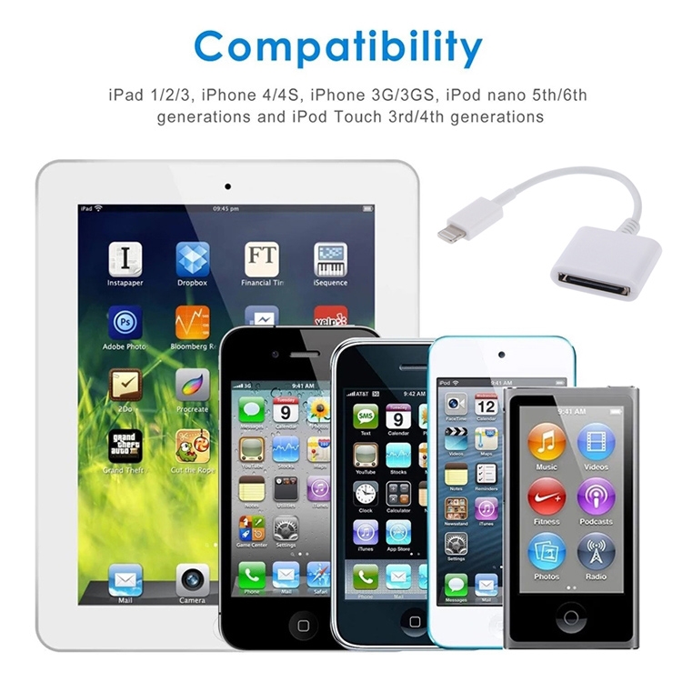 8 Pin Male to 30 Pin Female Sync Data Cable Adapter, Cable Length: 14cm(White) 8 Pin Male to 30 Pin Female Sync Data Cable Adapter, Cable Length: 14cm(White)