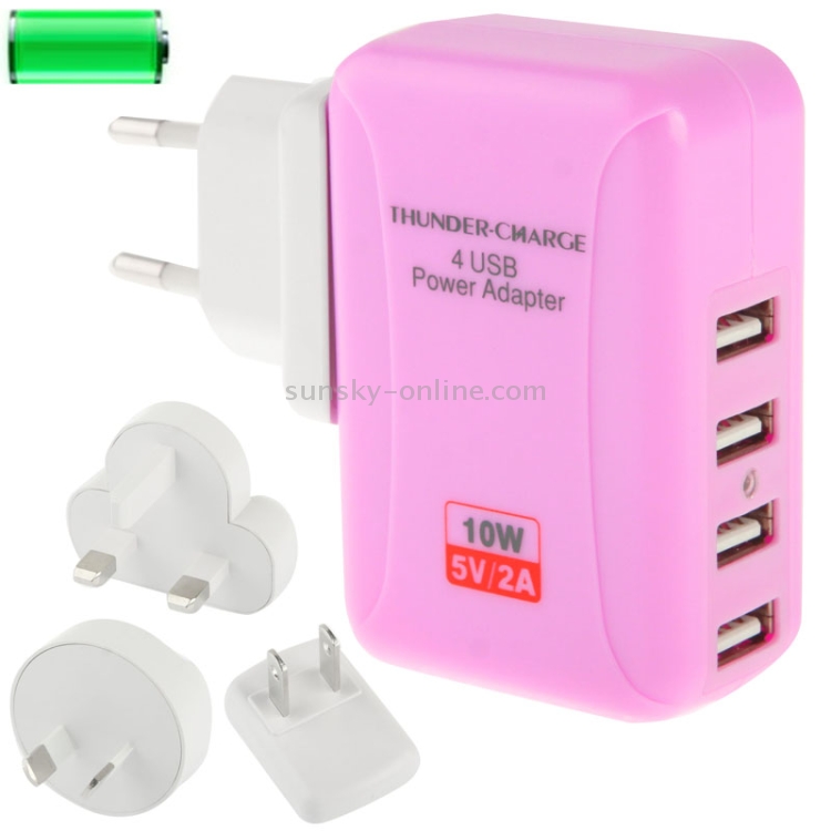 4x USB Power Adapter Travel Charger with 4 Easy Travel Interchangeable Plugs 4x USB Power Adapter Travel Charger with 4 Easy Travel Interchangeable Plugs