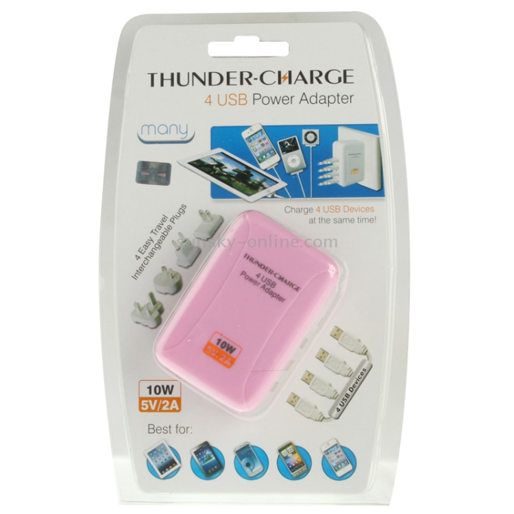 4x USB Power Adapter Travel Charger with 4 Easy Travel Interchangeable Plugs 4x USB Power Adapter Travel Charger with 4 Easy Travel Interchangeable Plugs