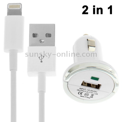 2 in 1 Car Charger + 8 Pin Cable Travel Kit