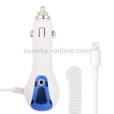 5V / 1A Coiled Cable 8-pin Car Charger with LED Light for iPhone 5 , Cable Length: 45-120cm