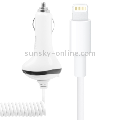 5V 1A 8-pin Car Charger Coiled Cable for iPhone 5 / iPod touch, White (Cable Length: 3.8cm~120cm ,only comptible 5G)(White) 5V 1A 8-pin Car Charger Coiled Cable for iPhone 5 / iPod touch, White (Cable Length: 3.8cm~120cm ,only comptible 5G)(White)