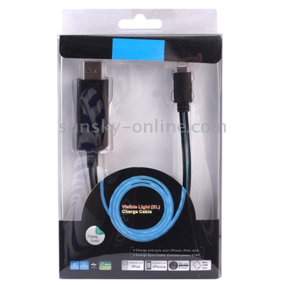 Blue Visible Light USB Sync Data / Charging Cable for iPhiPhone 6 & 6 Plus, iPhone 5 & 5S & 5C, iPad Air, Length: 80cm(Black) Blue Visible Light USB Sync Data / Charging Cable for iPhiPhone 6 & 6 Plus, iPhone 5 & 5S & 5C, iPad Air, Length: 80cm(Black)