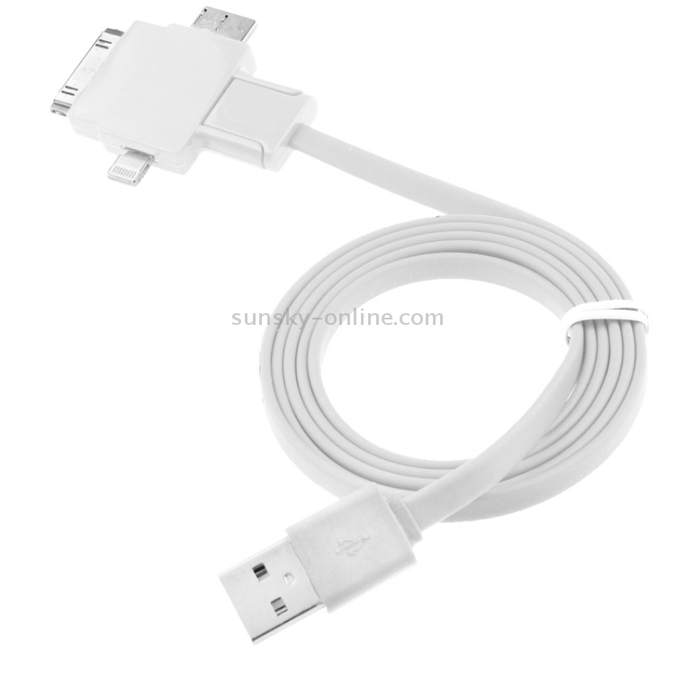 1m 4 in 1 8 Pin + iPhone 30 Pin + Micro USB 3.0 + Micro USB Noodle Style Data Sync Charging TPE Cable 1m 4 in 1 8 Pin + iPhone 30 Pin + Micro USB 3.0 + Micro USB Noodle Style Data Sync Charging TPE Cable