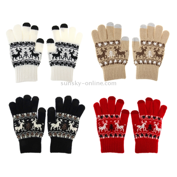 Woven Double Deer Pattern Three Finger Touch Screen Touch Gloves