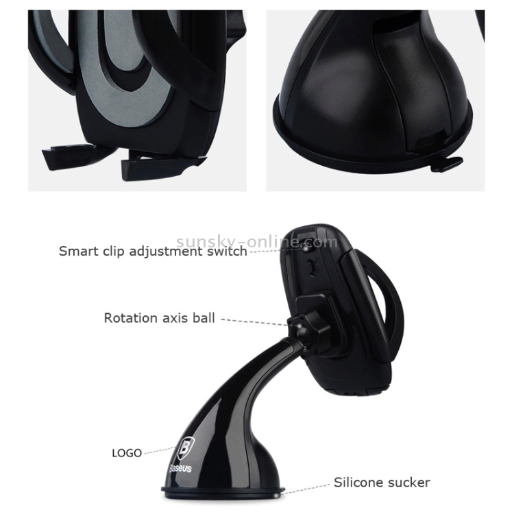 Baseus Universal Windshield Sucker Bracket Stand 360 Degree Rotating Car Mounts Holder for iPhone / Samsung / Sony(Black) Baseus Universal Windshield Sucker Bracket Stand 360 Degree Rotating Car Mounts Holder for iPhone / Samsung / Sony(Black)