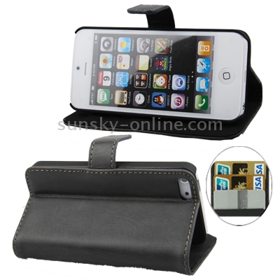  Leather Case with Credit Card Slots & Holder for iPhone 5 & 5S(Black)