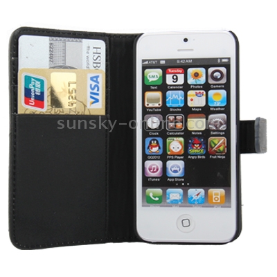  Leather Case with Credit Card Slots & Holder for iPhone 5 & 5S(Black)