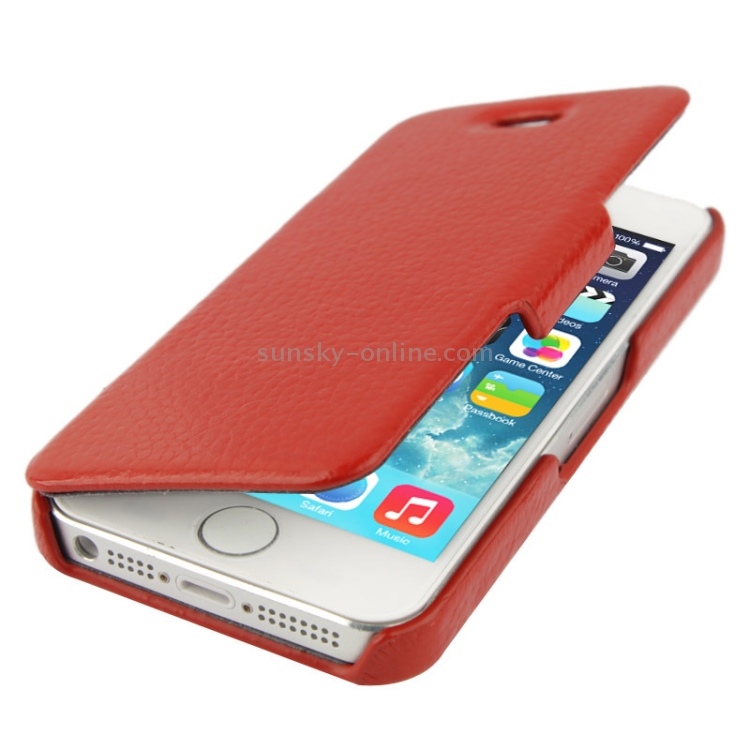 Thermal Styling Litchi Texture Flip Top-grain Genuine Leather Case for iPhone 5 & 5s & SE & SE (Red) Thermal Styling Litchi Texture Flip Top-grain Genuine Leather Case for iPhone 5 & 5s & SE & SE (Red)