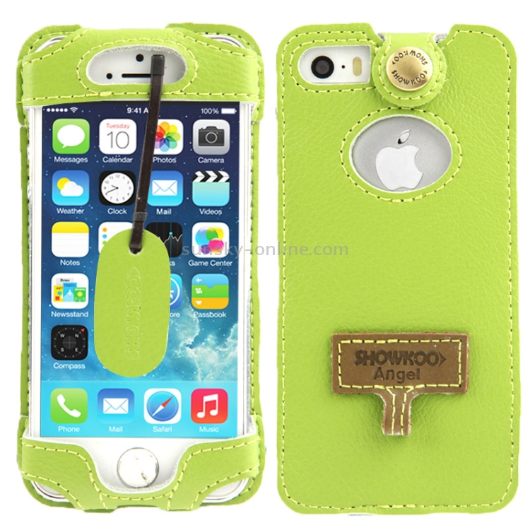 SHOWKOO Lichi Texture Premium Luxury Vertical Style Snap Button Leather Case with Call Display ID & Lanyards for iPhone 5 & 5s & SE & SE(Green) SHOWKOO Lichi Texture Premium Luxury Vertical Style Snap Button Leather Case with Call Display ID & Lanyards for iPhone 5 & 5s & SE & SE(Green)