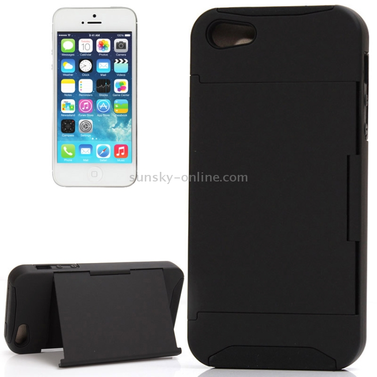 Silicone + Plastic Combination Case with Holder for iPhone 5(Black) Silicone + Plastic Combination Case with Holder for iPhone 5(Black)