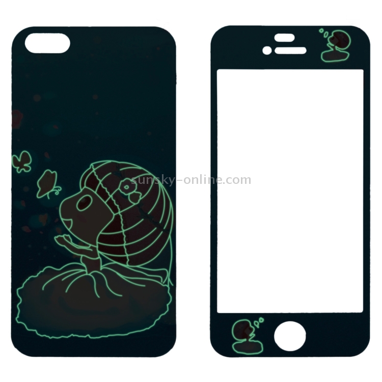 0.3mm Cartoon Girl Pattern Embossed Fluorescent Front + Back Tempered Glass Screen Protector for iPhone 5 & 5S 0.3mm Cartoon Girl Pattern Embossed Fluorescent Front + Back Tempered Glass Screen Protector for iPhone 5 & 5S