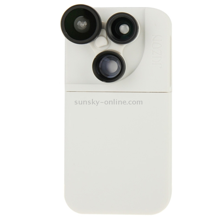JUNZON 4 in 1 180 Degrees Fisheye Lens + Wide Turn Macro Lens + 2x Telephoto Lens with Detachable Plastic Phone Case for iPhone 5 & 5S(White) JUNZON 4 in 1 180 Degrees Fisheye Lens + Wide Turn Macro Lens + 2x Telephoto Lens with Detachable Plastic Phone Case for iPhone 5 & 5S(White)