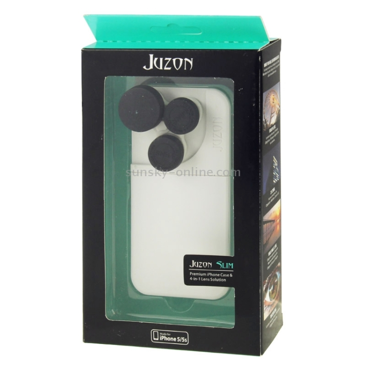 JUNZON 4 in 1 180 Degrees Fisheye Lens + Wide Turn Macro Lens + 2x Telephoto Lens with Detachable Plastic Phone Case for iPhone 5 & 5S(White) JUNZON 4 in 1 180 Degrees Fisheye Lens + Wide Turn Macro Lens + 2x Telephoto Lens with Detachable Plastic Phone Case for iPhone 5 & 5S(White)