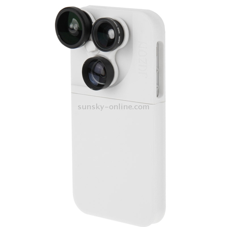 JUNZON 4 in 1 180 Degrees Fisheye Lens + Wide Turn Macro Lens + 2x Telephoto Lens with Detachable Plastic Phone Case for iPhone 5 & 5S(White) JUNZON 4 in 1 180 Degrees Fisheye Lens + Wide Turn Macro Lens + 2x Telephoto Lens with Detachable Plastic Phone Case for iPhone 5 & 5S(White)