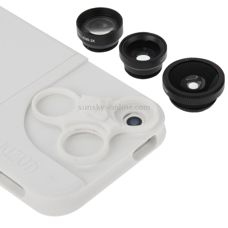 JUNZON 4 in 1 180 Degrees Fisheye Lens + Wide Turn Macro Lens + 2x Telephoto Lens with Detachable Plastic Phone Case for iPhone 5 & 5S(White) JUNZON 4 in 1 180 Degrees Fisheye Lens + Wide Turn Macro Lens + 2x Telephoto Lens with Detachable Plastic Phone Case for iPhone 5 & 5S(White)